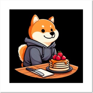 Shiba Inu Strawberry Pancakes Posters and Art